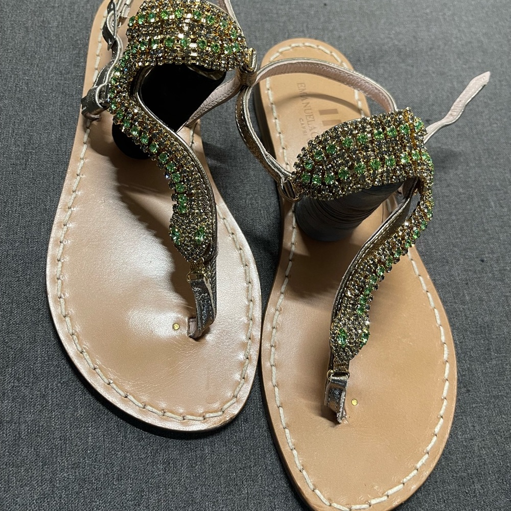 EMANUELA CARUSO CAPRI EMBELLISHED GREEN SERPENT SANDAL